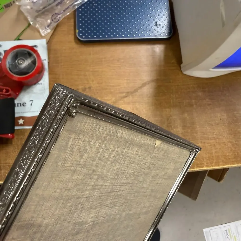 VTG Picture Photo Frame 8x10 Silver Tone Metal Ornate Standing Heirloom No Glass